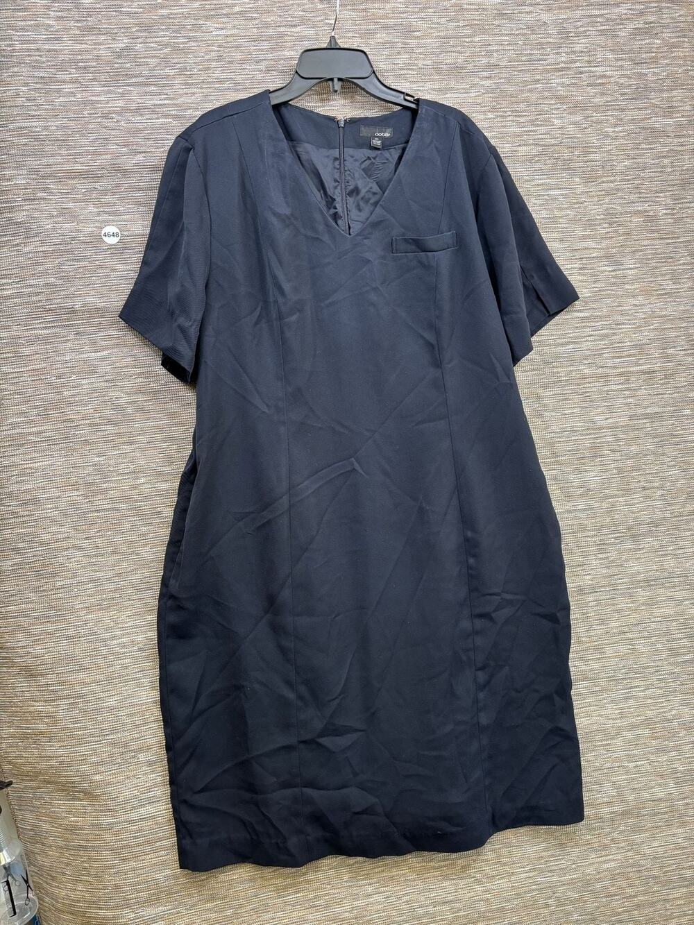 OOBE Dress Womens 2XL Black V Neck Shift Midi Short Sleeve Workwear